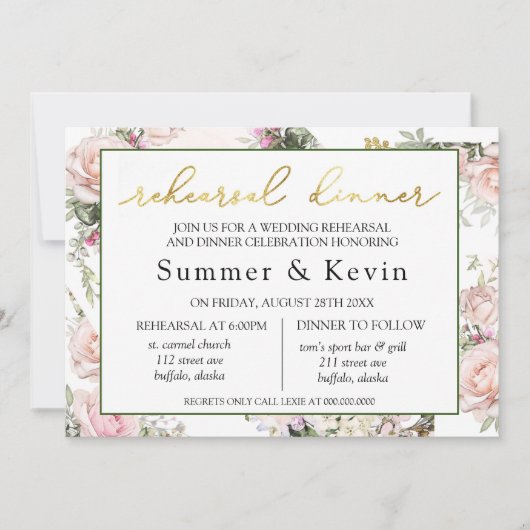 Spring roze rozenrepetitie diner kaart (Voorkant)