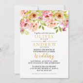 Spring Roze Sinaasappel Waterverf Flowers | Bruilo Kaart (Voorkant)