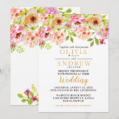 Spring Roze Sinaasappel Waterverf Flowers | Bruilo Kaart (Voorkant / Achterkant)