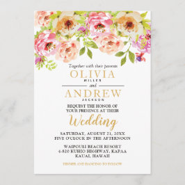 Spring Roze Sinaasappel Waterverf Flowers | Bruilo Kaart