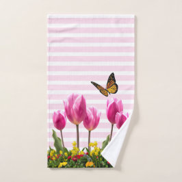 Spring roze Tulip Flowers Handdoek