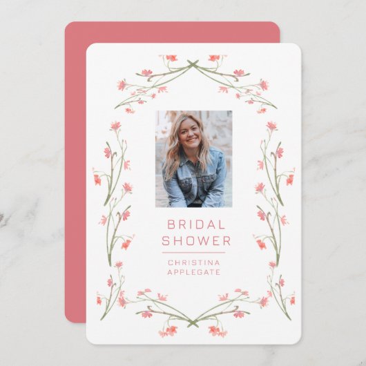 Spring Roze Wildbloemen Foto Vrijgezellenfeest Kaart (Voorkant / Achterkant)