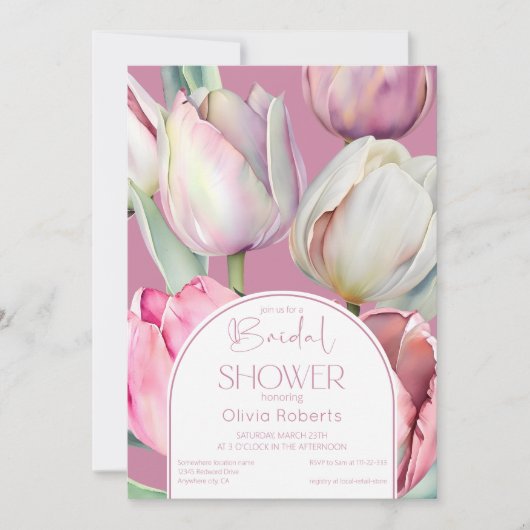 Spring roze witte tulpen Vrijgezellenfeest Kaart (Voorkant)