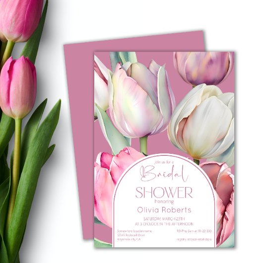 Spring roze witte tulpen Vrijgezellenfeest Kaart
