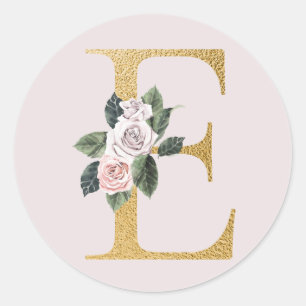 Spring rozen gouden initialen sticker letter E