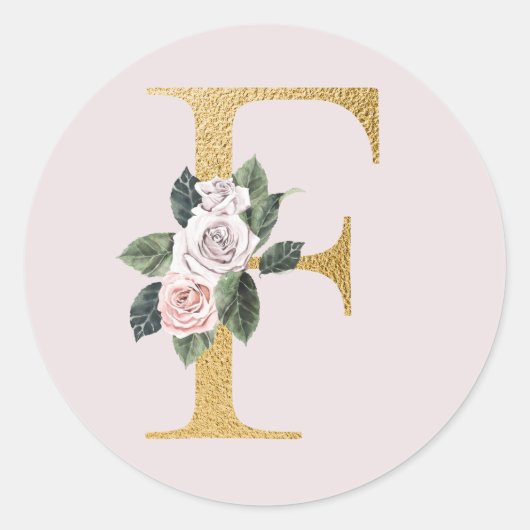 Spring rozen gouden initialen sticker letter F (Voorkant)