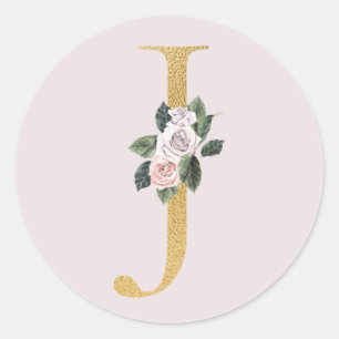Spring rozen gouden initialen sticker letter J
