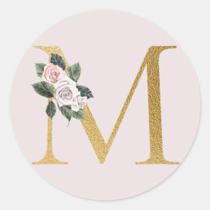 Spring rozen gouden initialen sticker letter M