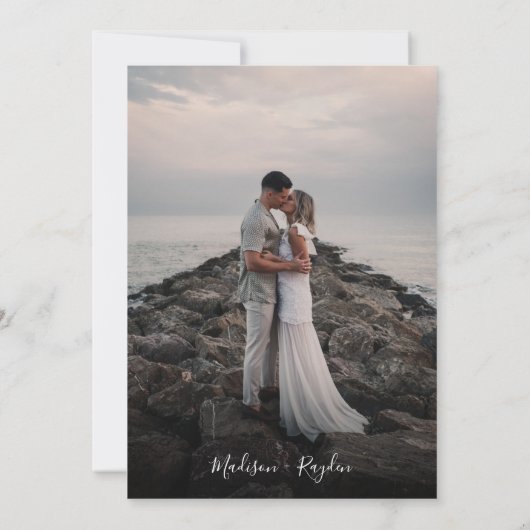 Spring Rustic Blush roze Floral met foto bruiloft Kaart (Achterkant)