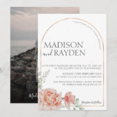 Spring Rustic Blush roze Floral met foto bruiloft Kaart (Voorkant / Achterkant)