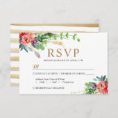 Spring Rustic Boho Floral Waterverf Wedding RSVP (Voorkant / Achterkant)