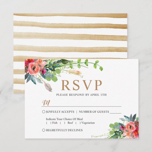 Spring Rustic Boho Floral Waterverf Wedding RSVP Kaartje (Voorkant / Achterkant)