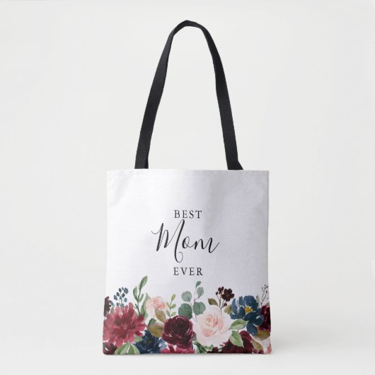 Spring Rustic Burgundy Calligraphy Best Mam Ever Tote Bag (Voorkant)