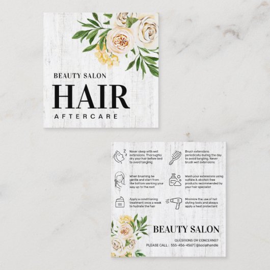 Spring Rustic Hair Aftercare Card Vierkante Visitekaartje (Voorkant / Achterkant)