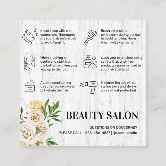 Spring Rustic Hair Aftercare Card Vierkante Visitekaartje (Achterkant)