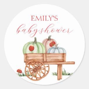 Spring Rustic Modern Pumpkin Labybug Baby shower Ronde Sticker