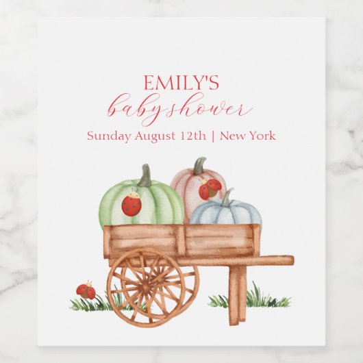 Spring Rustic Modern Pumpkin Labybug Baby shower Wijn Etiket (Enkel label)