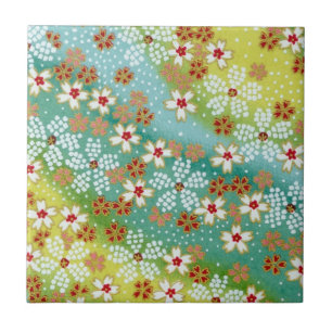 Spring Sakura Cherry Blossom Blue Yellow Origami Tegeltje