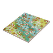 Spring Sakura Cherry Blossom Blue Yellow Origami Tegeltje (Zijkant)