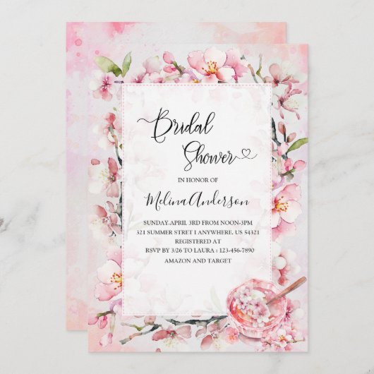 Spring Sakura Flowesr and Dessert waterverf bri Kaart (Voorkant / Achterkant)