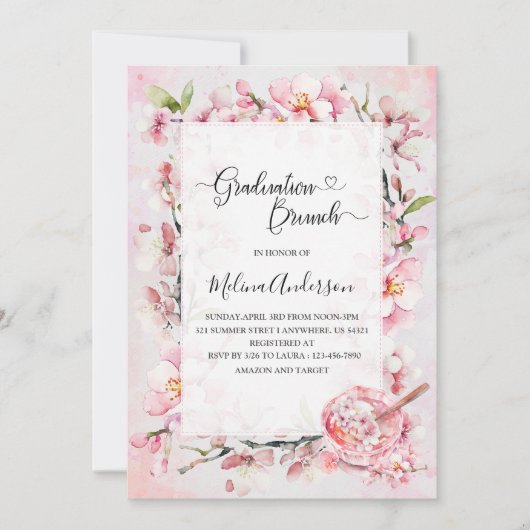 Spring Sakura Flowesr and Dessert waterverf gra Kaart (Voorkant)