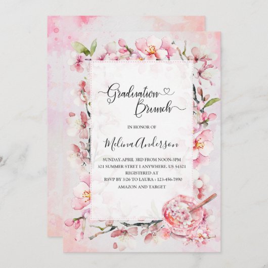 Spring Sakura Flowesr and Dessert waterverf gra Kaart (Voorkant / Achterkant)