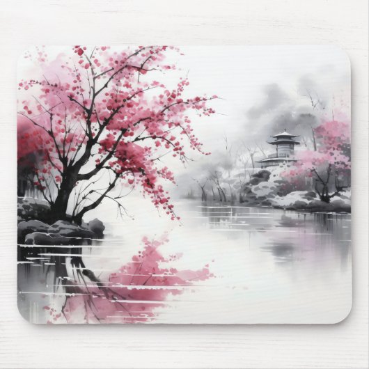 Spring Sakura Ink Painting Muismat (Voorkant)