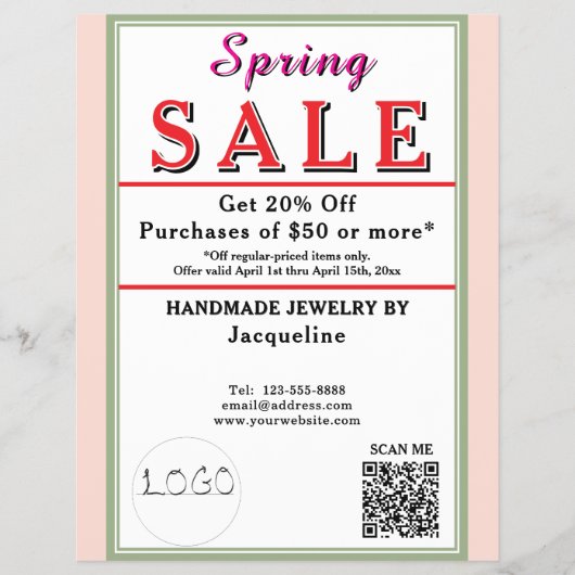 Spring Sale Blush Pink Sage Green BACKSIDE Heart Flyer (Voorkant)