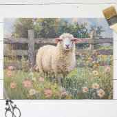 Spring Schaap met Wildflowers Schilderij Decoupage Tissuepapier