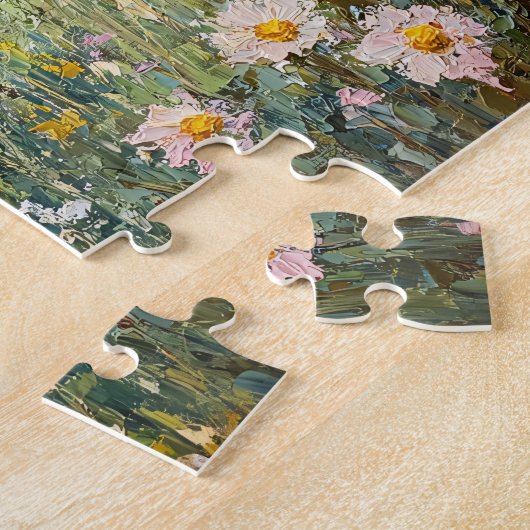 Spring Schaap met Wildflowers Schilderij Legpuzzel (Zijkant)