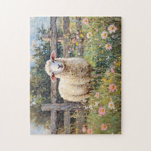 Spring Schaap met Wildflowers Schilderij Legpuzzel (Verticaal)