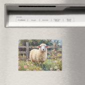Spring Schaap met Wildflowers Schilderij Magneet (Insitu (Vaatwasser))