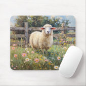 Spring Schaap met Wildflowers Schilderij Muismat (Met muis)