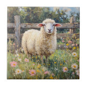Spring Schaap met Wildflowers Schilderij Tegeltje (Voorkant)