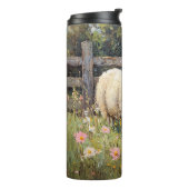 Spring Schaap met Wildflowers Schilderij Thermosbeker (Gedraaid links)