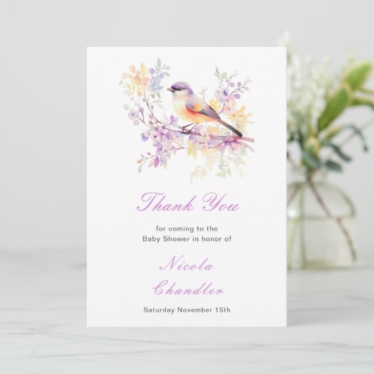 Spring Schattige Bird Baby shower Bedankkaart (Staand voorkant)