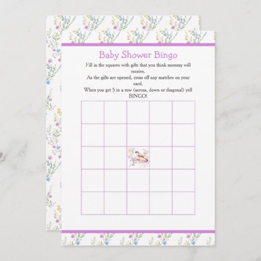 Spring Schattige Bird Baby shower Bingo Kaart (Voorkant / Achterkant)