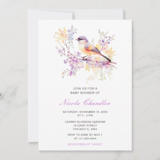 Spring Schattige Bird Baby shower Kaart (Voorkant)