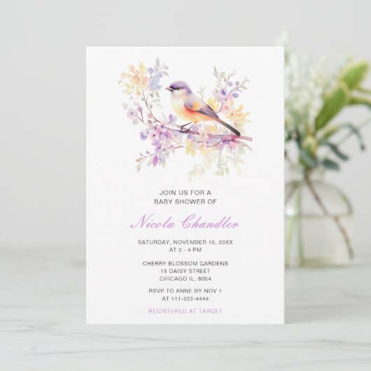 Spring Schattige Bird Baby shower Kaart (Staand voorkant)