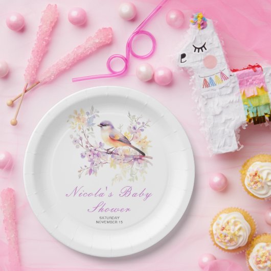 Spring Schattige Bird Baby shower Papieren Bordje (Feest)
