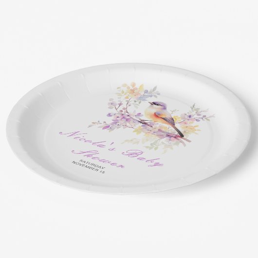 Spring Schattige Bird Baby shower Papieren Bordje (Gekanteld)