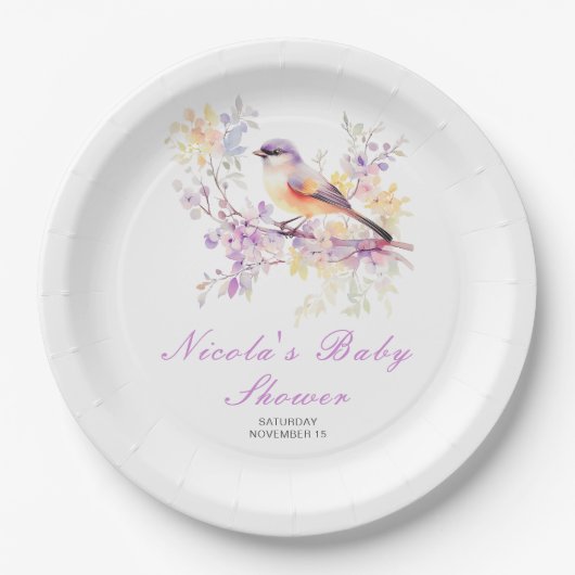 Spring Schattige Bird Baby shower Papieren Bordje (Voorkant)