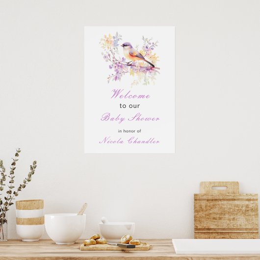 Spring Schattige Bird Baby shower Poster (Keuken)
