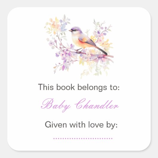Spring Schattige Bird Baby shower Vierkante Sticker (Voorkant)
