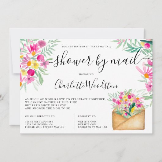 Spring schattige bloemige waterverf baby shower pe kaart (Voorkant)