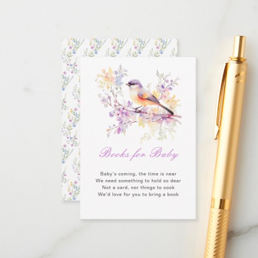Spring Schattigee Vogel Baby shower Boeken voor Ba Informatiekaartje (Voorkant / Achterkant in situ)