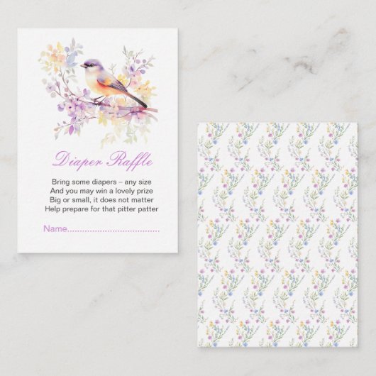 Spring Schattigee Vogel Baby shower Luier Raffle Informatiekaartje (Voorkant / Achterkant)