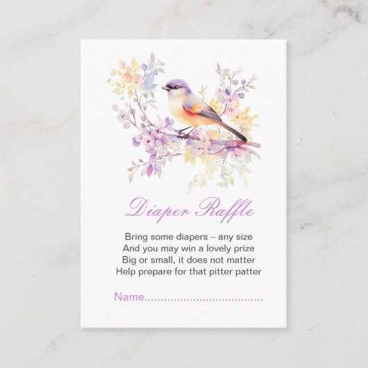 Spring Schattigee Vogel Baby shower Luier Raffle Informatiekaartje (Voorkant)