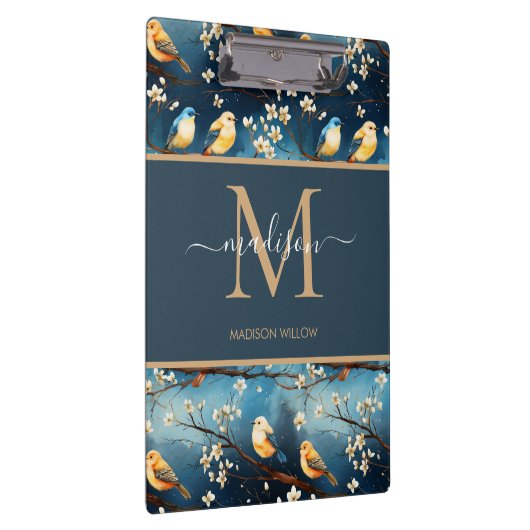 Spring Script Blossom Elegant Monogram Bloemen Klembord (Rechts)