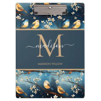 Spring Script Blossom Elegant Monogram Bloemen Klembord